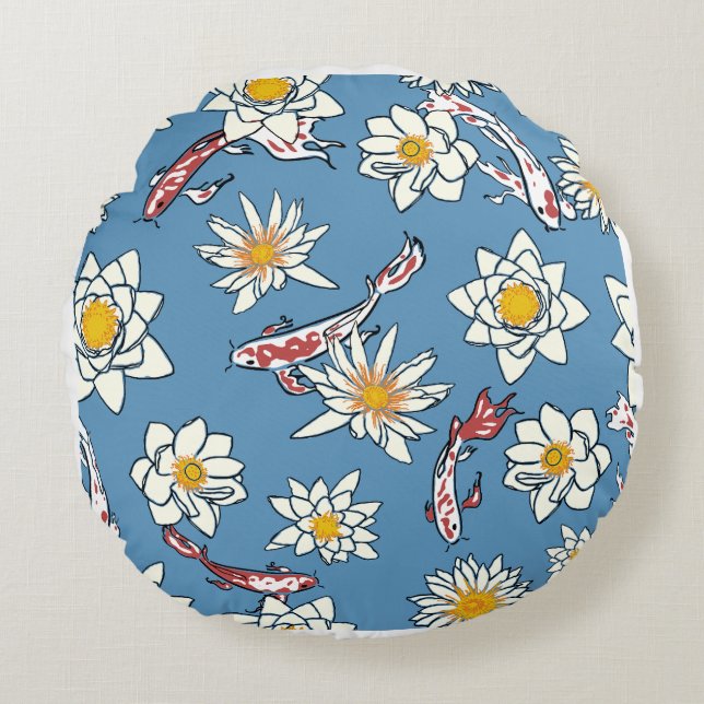 Round Blue Daisy Meadow Accent Pillow - Decorative (Front)