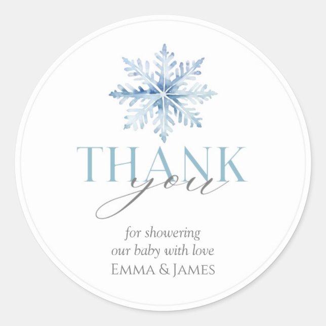 Round Blue Snowflake Winter Wonderland Sticker (Front)