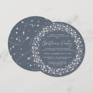 Round Blue Sparkling Lights Christmas Party Invitation