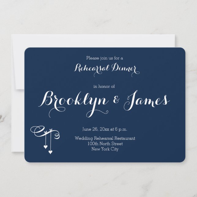 Round Blue Wedding Rehearsal Invites Hearts (Front)