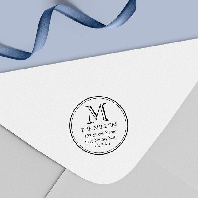 Round Border Family Name Monogram Address Self-inking Stamp (Creator Uploaded)