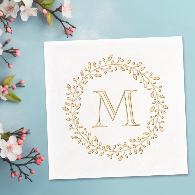 Round Botanical Berry Wreath Monogram Initial Foil Napkins (Creator Uploaded)