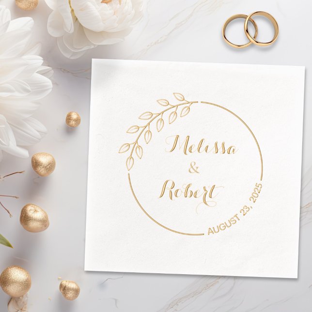 Round Branch with Leaves Wedding Wreath Foil Napkins (Creator Uploaded)