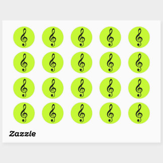 Round Bright Lime Treble Clef Stickers