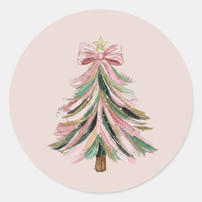 Round Brushstroke Christmas Tree Sticker (Front)
