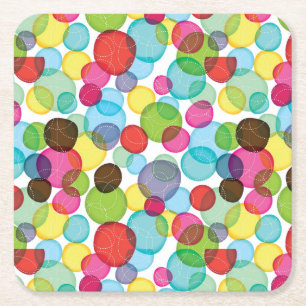 Round bubbles kids pattern 2 square paper coaster