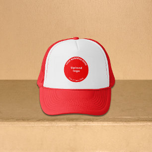 Round Business Brand on Red and White Trucker Hat