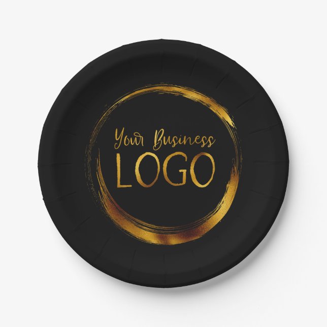 Round Business Logo on Black Promo Paper Plate (Front)