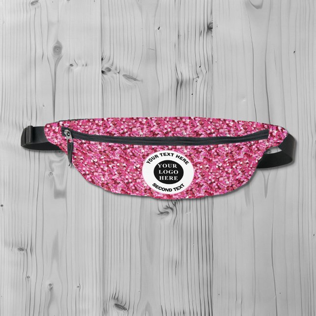 Round Business Logo Text Pink Sequin Background Bum Bags (Creator Uploaded)