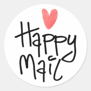 Round business stickers, happy mail with heart classic round sticker