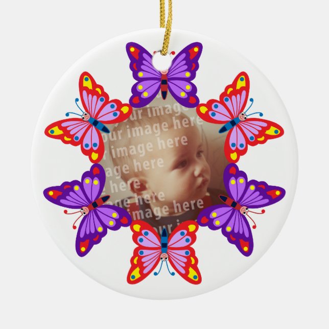 Round Butterfly Photo Frame Ceramic Tree Decoration (Front)
