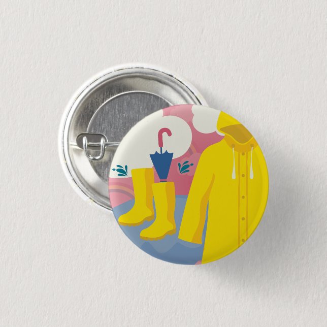 Round Button Pin Spring Rainy Day (Front & Back)