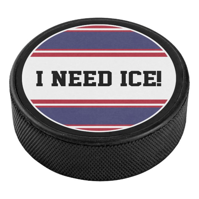 Round Button - Stripes blue red white Hockey Puck (3/4)