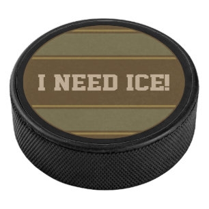 Round Button - Stripes dark brown green Hockey Puck