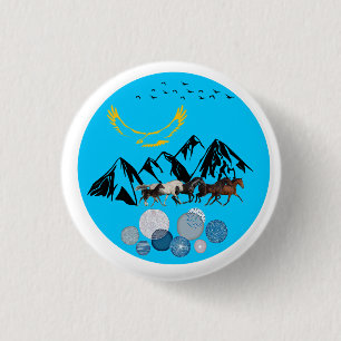 Round Button with Kazakhstan Cultural Design