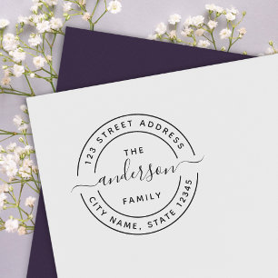 Round Calligraphy Script Family Return Address Rubber Stamp