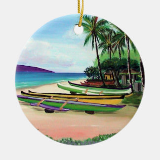 Round Canoe Beach Ceramic Ornament