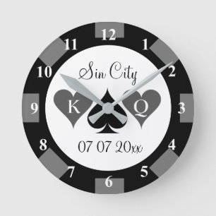 Round casino poker chip clock custom wedding gift