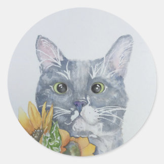 Round cat with sunflower sticker