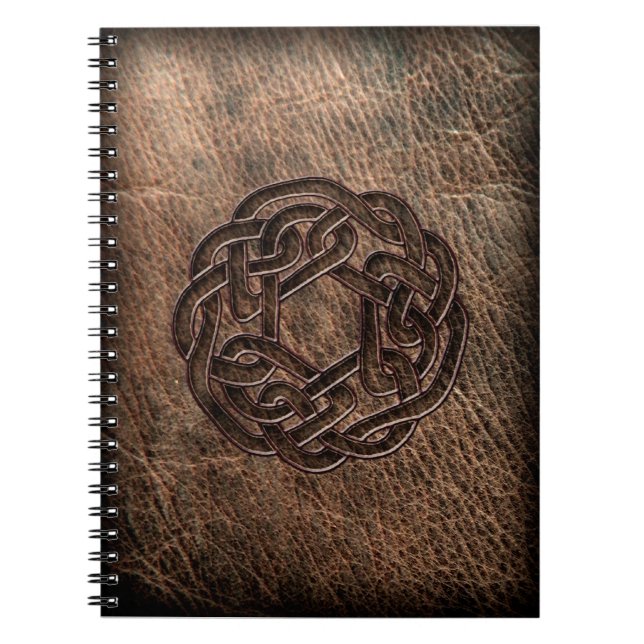 Round celtic knot on leather notebook (Front)