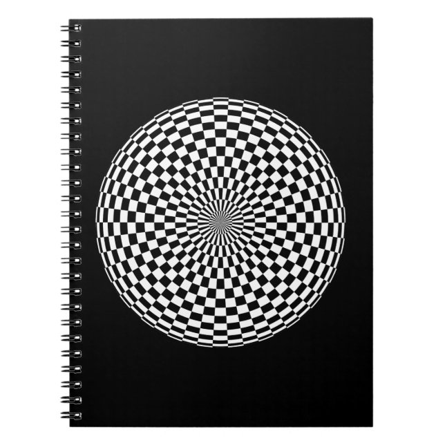 Round Chequerboard Sphere Black and White Notebook (Front)