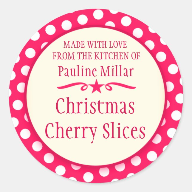 Round cherry red cookie exchange baking stickers (Front)