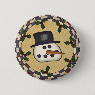 Round Christmas Button -Snowman Face