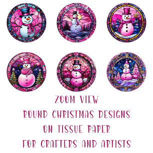 Round Christmas Image DIY Decoupage Ornament Craft Tissue Paper