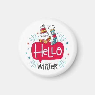 Round Christmas magnet hello winter