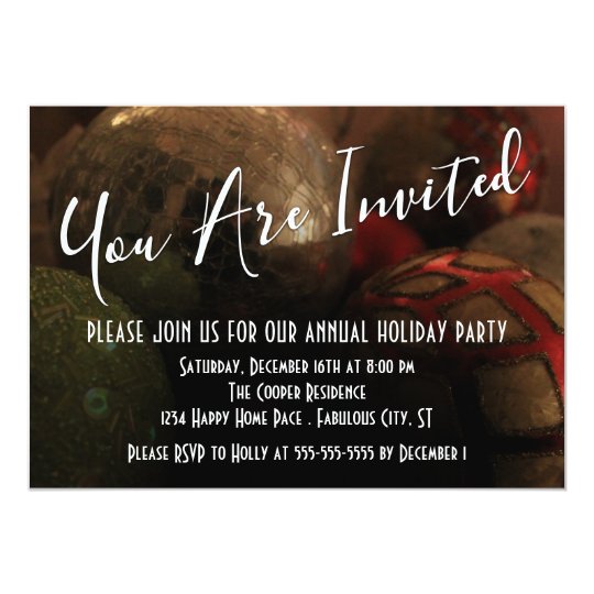 Round Christmas Ornaments Photo, Holiday Party Card