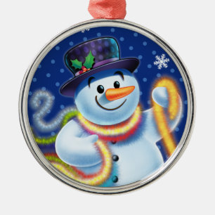 Round Christmas tree decoration Snowman & tinsel.