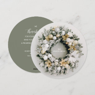 Round Christmas Wreath Business Thank You Holiday Card