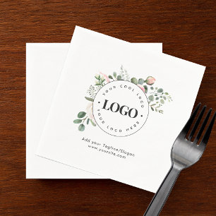 Round Circle Custom Company Logo Floral Greenery  Napkin