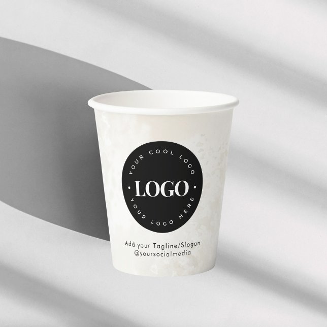 Round Circle Custom Company Logo Minimalist Marble Paper Cups (Creator Uploaded)