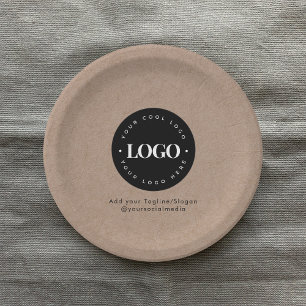 Round Circle Custom Company Logo Rustic Kraft  Paper Plate