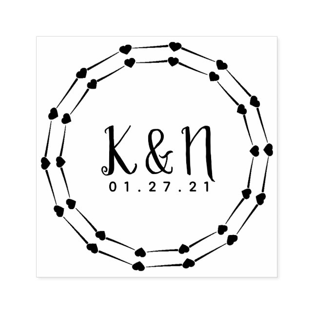 Round Circular Heart Initial Logo Wedding Stamp (Imprint)