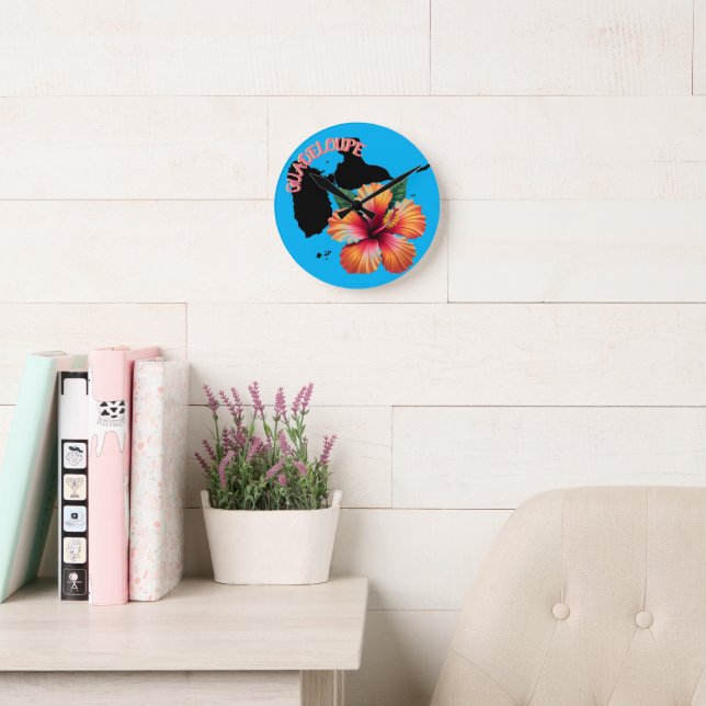 Round Clock Guadeloupe Map & Hibiscus (Reading Room)