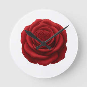 Round Clock - Red Rose Flower