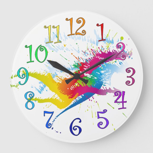 Round clock splashes of paint and colourful (Front)