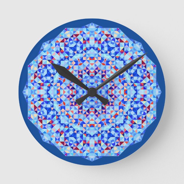 Round Clockface, Geometric Pink and Blue Clock (Front)