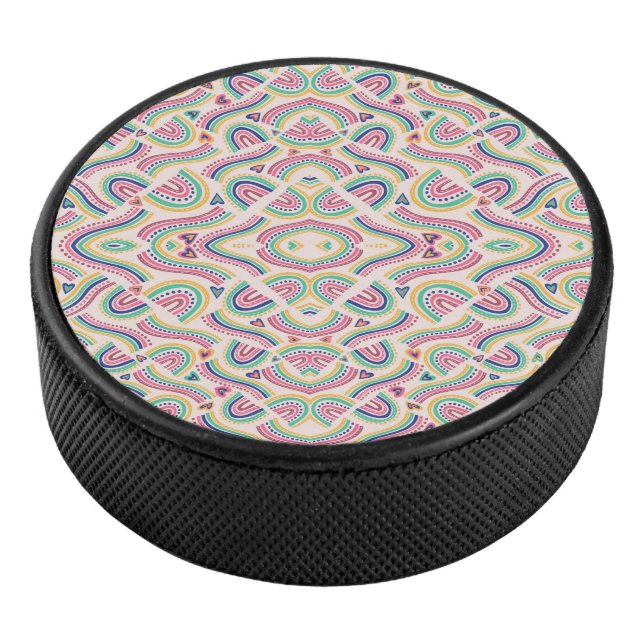 Round coaster with vibrant, symmetrical mandala  hockey puck (3/4)