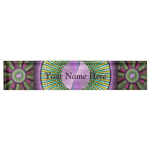 Round Colourful Modern Decorative Fractal Art Name Nameplate