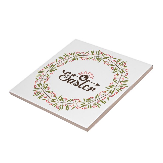 Round Colourful Wreath With Brown Bunny Ceramic Tile (Side)