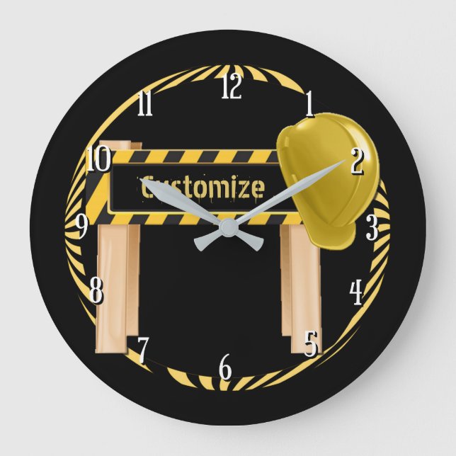 Round Construction Road Sign Wall Clock (Front)