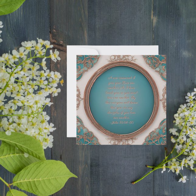 Round Copper Turquoise and Cream Frame Holiday Card (Creator Uploaded)