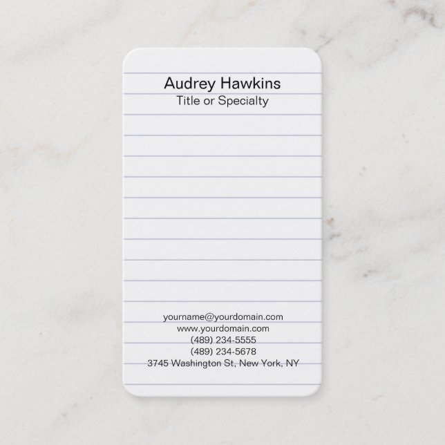 Round Corner Black White Lined Paper Modern Business Card (Front)