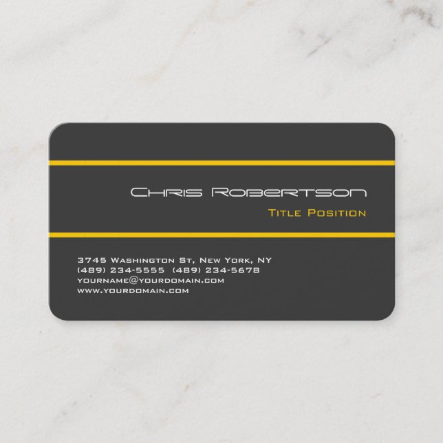 Round Corner Grey Yellow Stripe Business Card (Front)