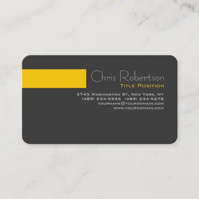 Round Corner Grey Yellow Stripe Business Card (Front)