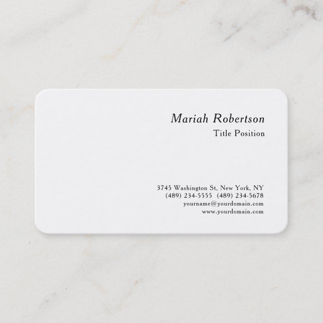 Round Corner Minimalist Charming Modern White Business Card (Front)