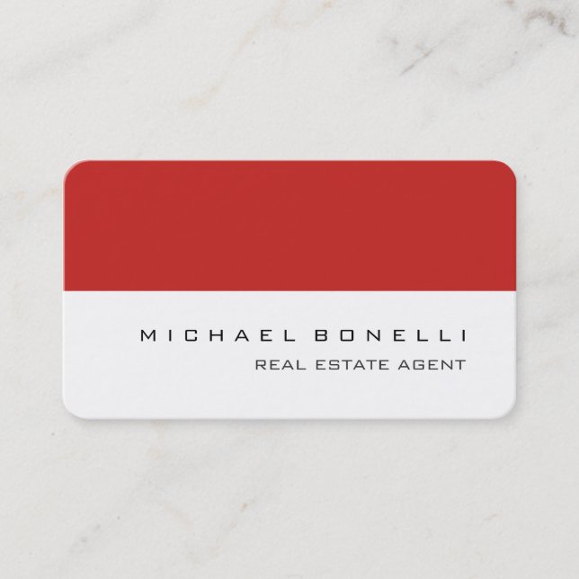 Round Corner Red White Real Estate Agent Business Card (Front)